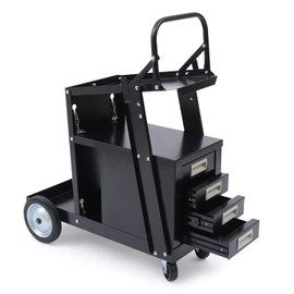 4 Drawers Rolling Welding Cart,Welding Trolley with Wheels and Gas Tank Storage,Heavy Duty Steel Cabinet Welder Cart for MIG TIG ARC Welder and Plasma Cutter,Black