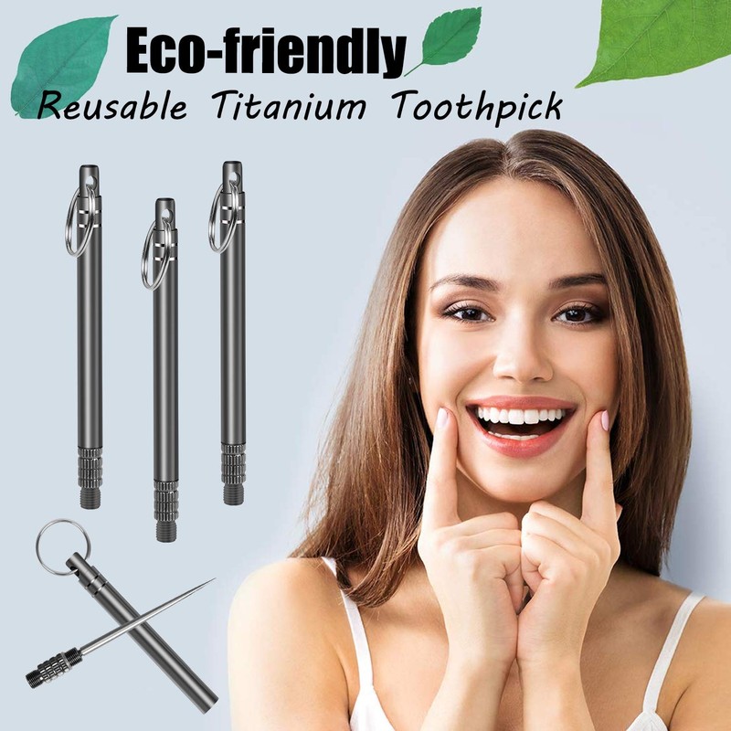 Iliensa 3 Pieces Portable Titanium Toothpicks,Metal Pocket Toothpick Stainless Steel