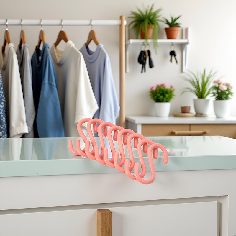 YuanHolumid 8Pcs Pink S S-Shaped Hooks, Plastic Clothes Hangers Multi-Purpose