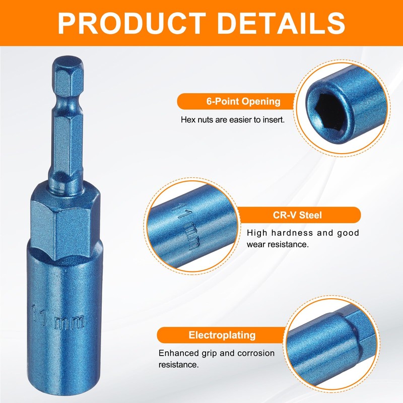 sourcing map Nut Driver 11mm Hex Drive Socket CR-V Steel