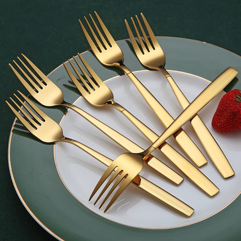Golden Dinner Forks 6 Pieces, Kyraton Titanium Gold Plated Stainless