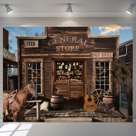 Western Backdrop 10x8ft Cowboy Party Decorations Banner Wild West Country Rustic Town Saloon Bar Horse Photography Background Kids Adult Portrait Studio Photo Booth Props Polyester Fabric