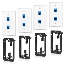 4 Pack Ethernet Wall Plate 2 Port Keystone Jack Blue Cat6 RJ45 Coupler Outlet Connector with Single Gang Low Voltage Mounting Bracket