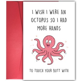 YIWANSIN Rude Octopus Valentine's Day Card for Girlfriend Boyfriend, Humor Anniversary Card Gifts for Husband Wife, Funny Birthday Card for Him Her