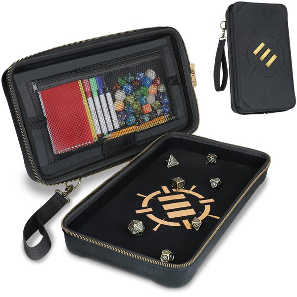 ENHANCE Tabletop Community DnD Dice Case and Dice Rolling Tray - Dice Holder and Storage for up to 500 RPG Dice with Rugged Protective Design, Soft Interior, and Organizer Pockets (500 Dice Capacity)