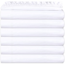 GOLD TEXTILES Pack of 12 Queen White Fitted Sheets (60x80+15) Polycotton T200, Soft and Comfortable Easycare -Commercial Grade Hotel Quality