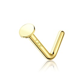 COCHARM 14K Yellow Gold Nose Stud 20g 14K Gold Nose Ring Stud, Solid Gold L Shape Nose Rings, L Bend Real Gold Nose Piercing for Women Men 1.5mm 2mm flat top Cute Nose Studs Gold