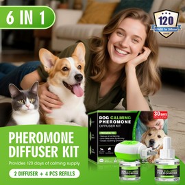 Dog Pheromone Calming Diffuser–100% Natural Anxiety Relief for Dogs | Reduces Barking,Aggression&Stress | Safe&Odorless Formula,Calming Collar for Dogs Alternatives,120Day Kit with 2Plug-Ins&4Refills