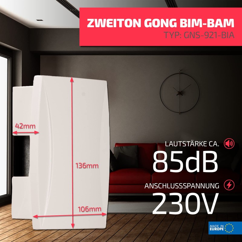 zaMel GNS-921 Two-Tone Chime BIM-BAM, White