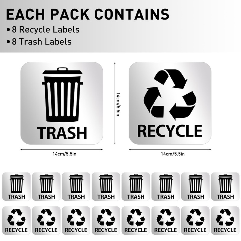 Bueake Pack of 16 Recycle Sticker for Trash Bins self
