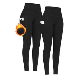 PHISOCKAT 2 Pack High Waist Yoga Pants with Pockets, Tummy Control Leggings, Workout 4 Way Stretch Yoga Leggings