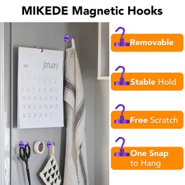 MIKEDE Magnetic Hooks,150LB Heavy Duty Magnets with Hook for Fridge, Super Strong Magnets Neodymium Extra Strength Industrial Hooks for Hanging, Toolbox, Cruise(Purple, 4 Pack)