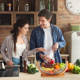 Relaxdays Fruit Hammock, Bamboo and Stainless Steel, Grid Design, Decorative Fruit Bowl, H x W x D: 18.5 x 38 x 23 cm, Natural/Silver
