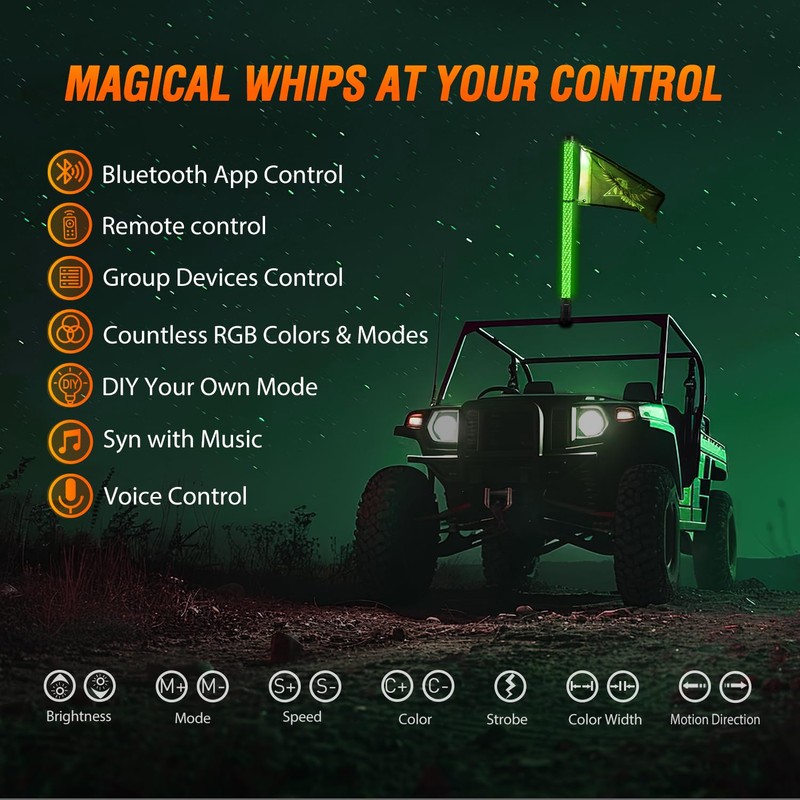 Nilight LED Fat Whip Light 1PC 3FT RGB Lighted Antenna