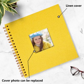 HIWHY Scrapbook Photo Album Linen Cover with DIY Window 20x20 CM White Inner Paper Memory Book with 20 Sheets/40 Pages Yellow