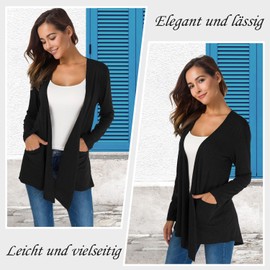 TownCat Elegant Casual Cardigan Long Cardigan for Women with Pockets Thin Fit Casual Long Sleeve Outdoor Versatile Colours for Daily Wear, black