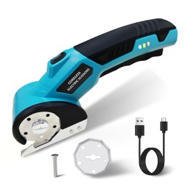 Cordless Electric Scissors, Cardboar Cutter, Rotary Cutter, with LED Light and Safety Lock, Suitable for Cutting Carpets, Leather, Cardboard, Fabrics, Plastics, Etc. Safe and Easy to Hold(Blue)