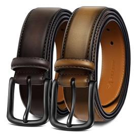 BULLIANT Men Belt 2Pack-Leather Belt 7Holes Comfortable For Men's Dress Casual Jeans 1 3/8"(Sauce Coffee/Tawny,38"-40" Waist Adjustable)