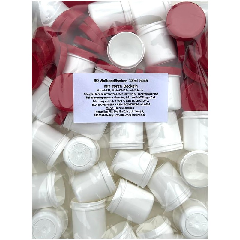 30 Ointment Containers, Cream Jars, High Ointment Jars, 12 ml