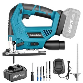 Cordless Jig Saw Compatible 21V Battery, Brushless Jigsaw Tool with 3-Position Orbital, 0°–45° Bevel Cutting, Variable Speed, LED Light, for Wood, PVC & Metal Cutting