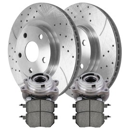 AutoShack Front Drilled and Slotted Brake Rotors Silver Ceramic Pads and Wheel Bearing Hub Assembly Kit Set Driver and Passenger Side Replacement for 2009-2011 Nissan Murano 3.5L V6 AWD FWD RHBBK0261