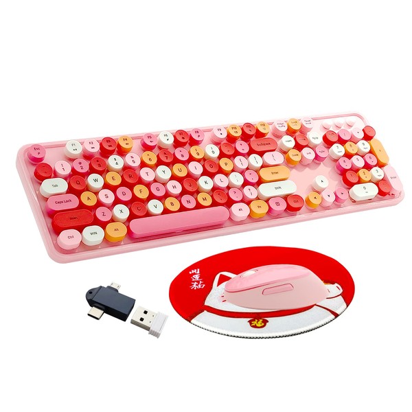 Seaciyan Wireless Keyboard and Mouse Combo, Ergonomic Cute Retro Typewriter