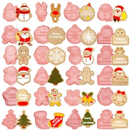 24 Pieces Christmas Cookie Stamps Gingerbread Cookie Cutters Xmas Embossing Santa Claus Elk Snowman Shapes 3D Plastic Cookie Molds for Baking Holiday Party Supplies
