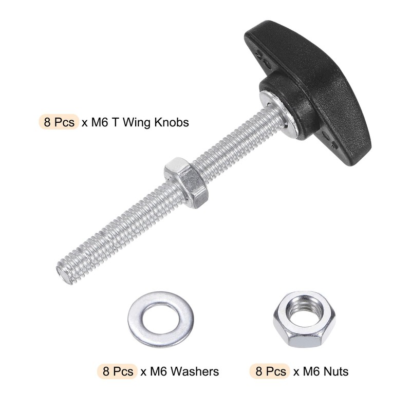 HARFINGTON 8pcs Tee Wing Knobs M6 x 55mm Metric Thread