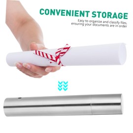 PLAFOPE File Storage Tube Vintage Diploma Tube Marriage Certificate Holder Metal Graduation Tube Silver Certificate Tube Documents Storage Tube Award Large Stainless Steel Travel Case
