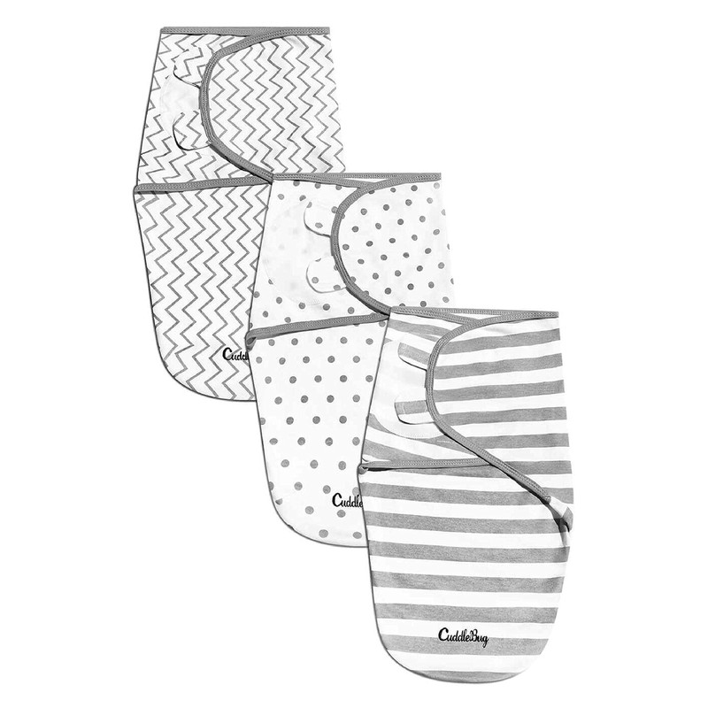 CuddleBug Swaddles for Newborns (3-Pack) - 100% Cotton Velcro Baby
