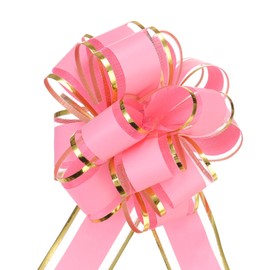 sourcing map 5pcs 4 Inch Large Big Pull Bow with Gold Edge, Organza Car Gift Wrapping Bows Ribbon for Wedding Car Baskets Presents Christmas Bow, Pink