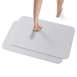 JUERLEN 2 Pack Diatomaceous Earth Shower Mat, Stone Bath Mat, Nonslip Super Absorbent Fast-Drying Hard Bath Mat for Bathroom Shower Floor, 23.62 x 15.35 inch, striped,Grey