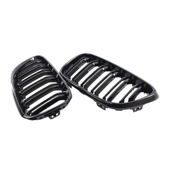 Double Bridge Front Kidney Sport Grill Grilles, Glossy Black, for