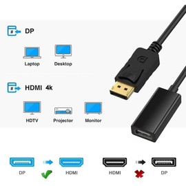 4K DisplayPort to HDMI Adapter for Monitor 1440p/30Hz & 1080p/60Hz Support, DisplayPort to HDMI Converter Male to HDMI Female DP Computer to HDMI Monitor Compatible with Lenovo, HP, Dell and More