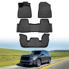 Powerty Floor Mats for 2023 2024 2025 Honda Pilot Accessories All Weather Floor Liner 3D TPE 3 Row Floor Mat Heavy-Duty Floor Liners