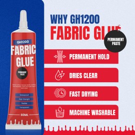 60 ML Fabric Glue Permanent Craft Liquid Stitch Fabric Glue for Patches, Denim, Cotton, Fabric, Lenin & More, Flexible & Machine
