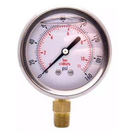 DuraChoice 2" Oil Filled Pressure Gauge, SS Face, 1/4" NPT, Lower Mount, 0-160PSI