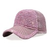 Women Men Studded Rhinestone Crystals Adjustable Ponytail Mesh Baseball Cap