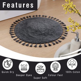 Olivia Rocco Round Tasselled Bath Mat Super Soft Bathroom Rug Non-Slip Plush Bathmats Carpet for Tub Shower Bath Home, (Grey)