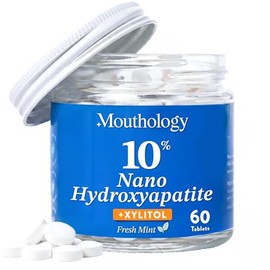 Mouthology 10% Nano Hydroxyapatite Toothpaste Tablets Fluoride Free, Whitening*, Rod Shaped nHa, Xylitol Toothpaste for Adults, Enamel Care*, Sensitive Teeth*, SLS Free, Mint 60 Pack (USA Made)