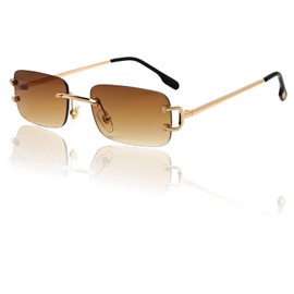 Mriendao Small Narrow Rimless Sunglasses for Women Men Tiny 90s Frameless Rectangle Tinted Brown Sun Glasses Shades