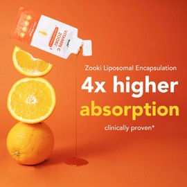 Zooki 1000mg Liposomal Vitamin C Liquid Sachets | 4X Higher Absorption | Ultimate Immunity, Energy, Skin Support | Vegan, Natural Ingredients (Citrus Orange Flavour, 14 Servings)