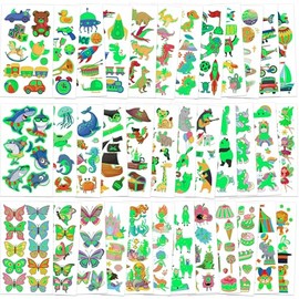 370 Patterns Party Favors, 36 Sheets Glow In Dark Stickers Luminous Temporary Tattoos, Waterproof Fake Tattoo Supplies Animal Dinosaur Mermaid Butterfly Stickers for Birthday Decorations