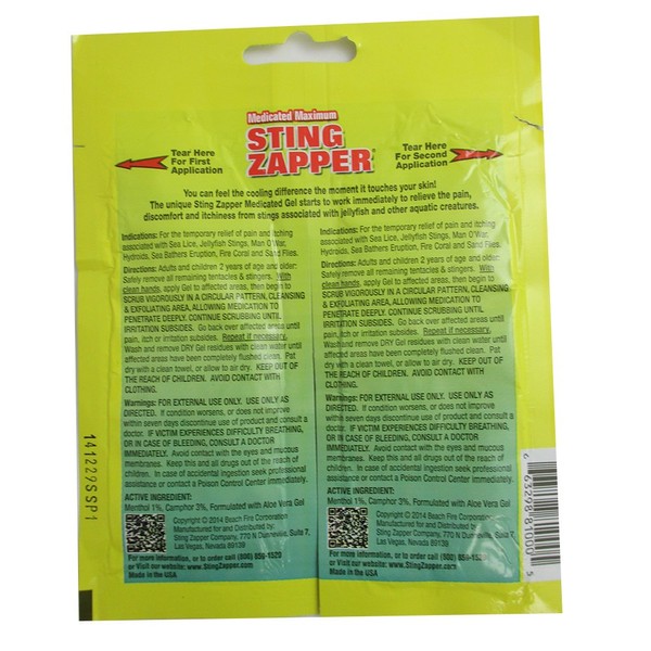 2 Pack Sting Zapper Jellyfish Sea Life First Aid Medicated Gel Wipe Fast Relief