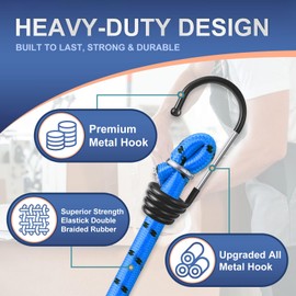 Wantli Set of 12 Universal Tensioning Straps with Hooks, Luggage Tensioner Expander with Hooks, Extra Strong – Tie Down Straps, 4 Lengths for Furniture, Sack Trucks, Camping, Tension Ropes, Rubber