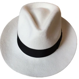 Classic White Men's Wool Felt Godfather Gangster Mobster Gentleman Fedora Hat, Off-white, 7 5/8