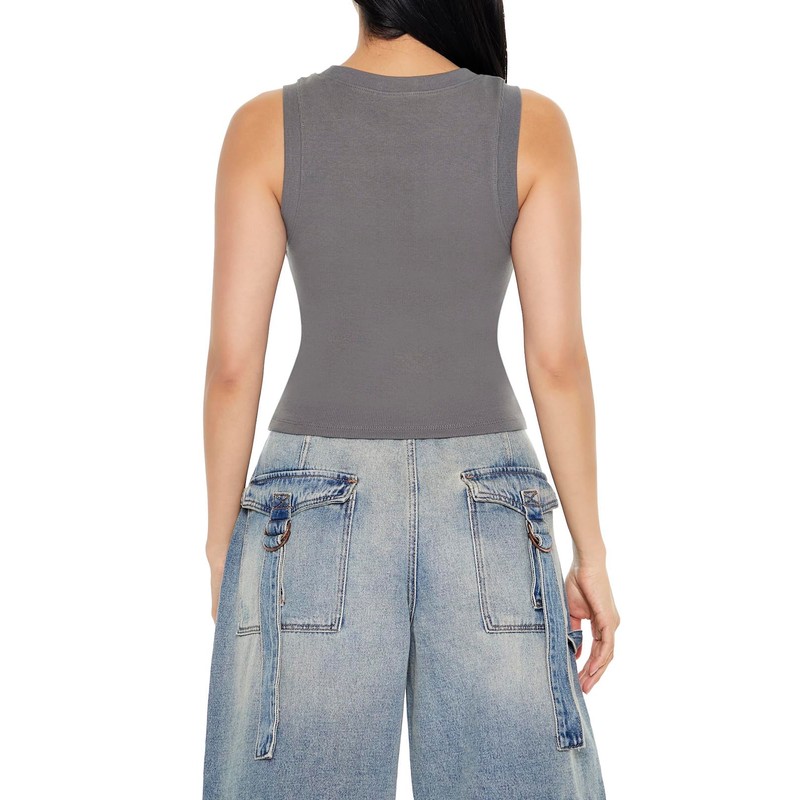 Forever 21 Women's Ribbed Tank Top, Dark Grey