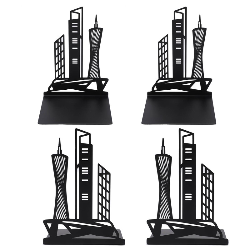 4pcs Bookends Black Architectural Style Decorative Non Slip Metal Desktop