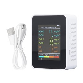 Air Quality Monitor Portable LCD Backlight Screen CO2 TVOC HCHO PM2.5 PM10 Detector with Alarm White