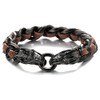 COOLSTEELANDBEYOND Striped Design Black Curb Chain Braided Leather Bracelet Dragon